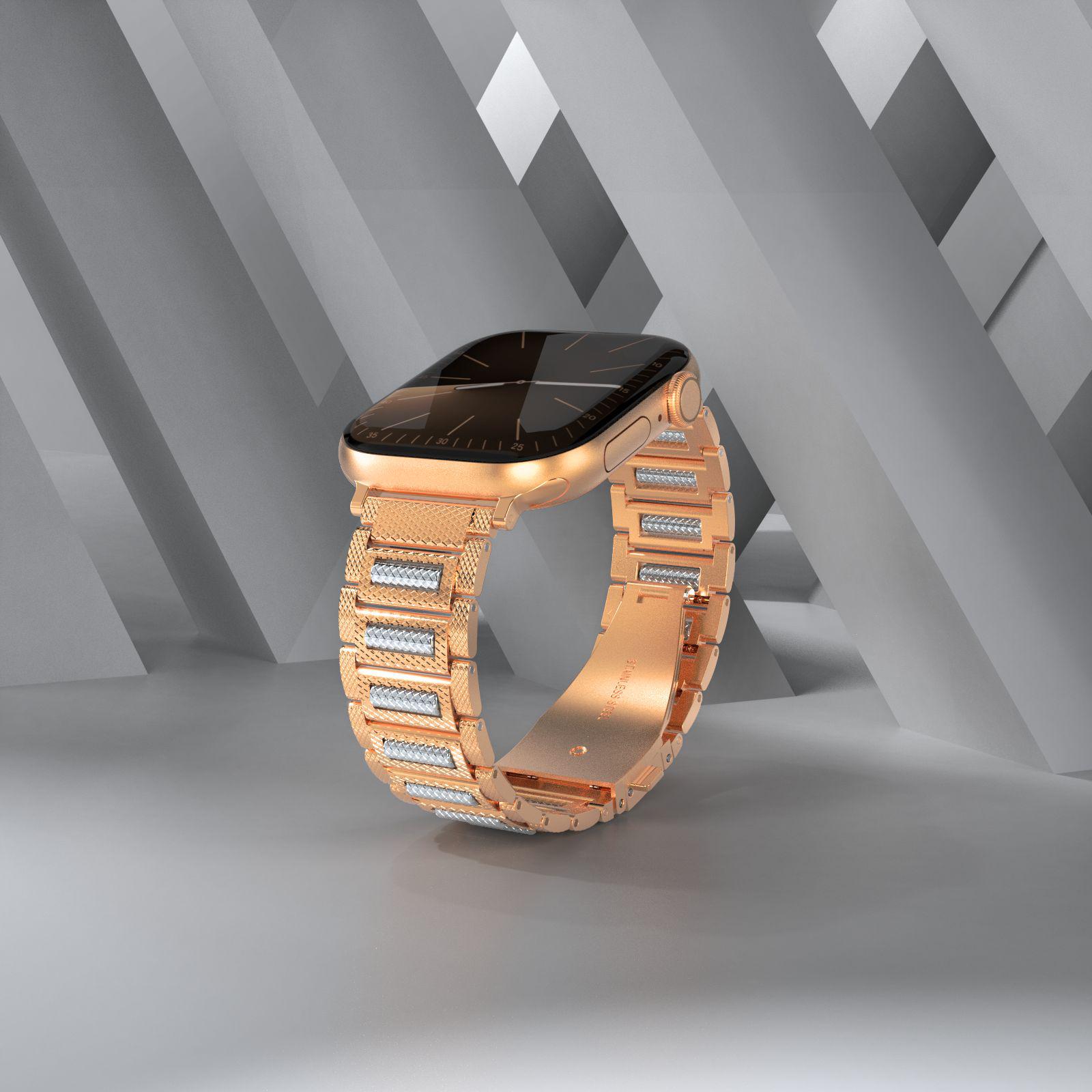 

Premium Compatible Apple Watch Metal Strap - Fashionable Business Style 42/44/45 mm рожевий колір золота/срібний