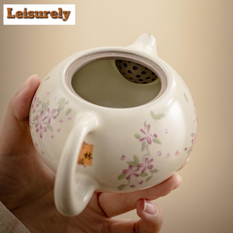 180ml Imitation Song Ru Kiln Xishi Teapot Luxury Cream Opening Piece Pot Tea Maker Kettle with Ball Hole Cafes Accessories Gift