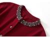Women's Round Neck Cashmere Beaded Knit Cardigan - Autumn/Winter Solid Color Long Sleeve Versatile Fashion Sweater