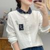 Spring Autumn Embroidered Shirt Cotton Doll Collar Vintage Artistic Versatile Top