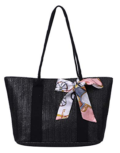 

Angel Moon Straw Tote Bag, Straw Tote, Basket Bag with Scarf Charm, Large, Elegant, Sturdy, Hand-Strap, For Adults, Ladies, Office, Casual, Travel, Gi
