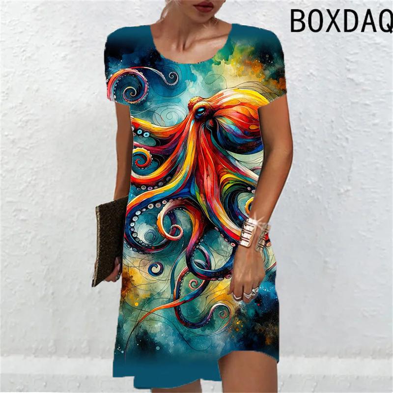 

New Summer Dress For Womens Fashion Abstract 3D Digital Printing A-Line Dress Large Size Short Sleeve O-Neck Casual Dresses XL