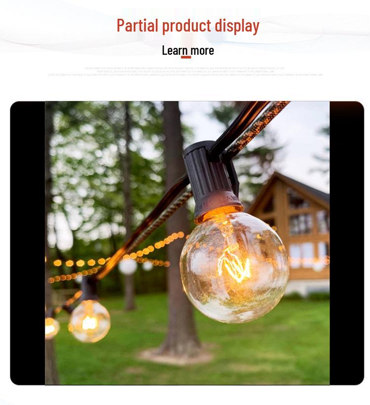 G40 String Lights with 25 Tungsten Filament Bulbs - Plug-In, Energy-Saving, LED, European/American/British Standard, Ideal for Courtyard Use.