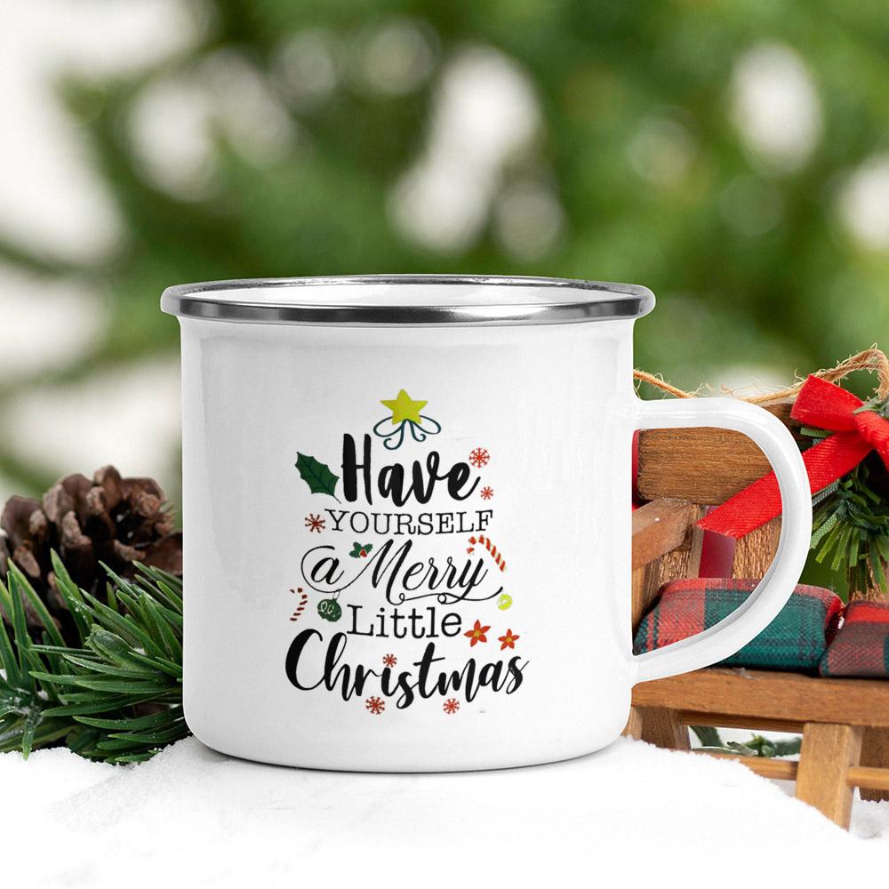 Christmas Printed Coffee Mugs With Handle Breakfast Milk Cups Enamel Drinking Cup Party Home Decorations Gifts for Friend Family