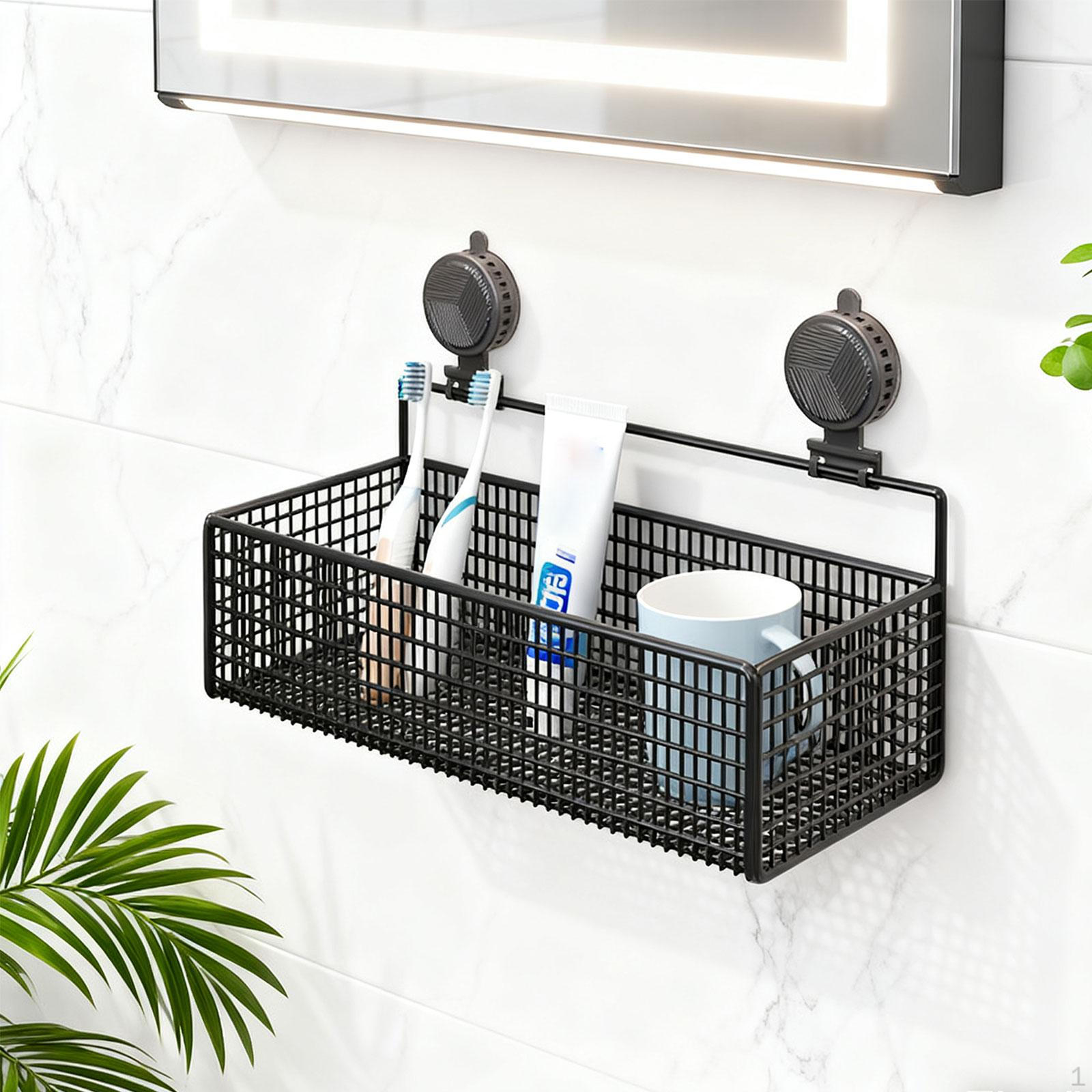 

Полка-органайзер для ванной комнаты, многоцелевой держатель для хранения шампуня на присосках, настенный Black M