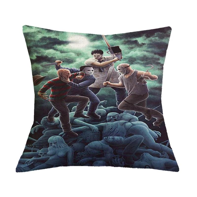 Home Decor Halloween Horror Movie Killer Print Cushion Cover Halloween Decor Car Seat Pillow Cover 45x45cm Funda de almohada