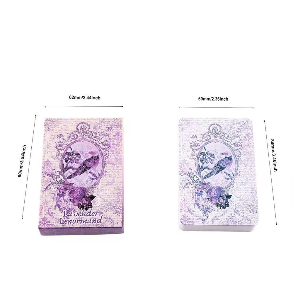 Levandulový Lenormandský balíček - 36 karet s vintage botanickými ilustracemi, 9*6cm Shabby Chic Fialová Estetika Alternativa k Tarotu