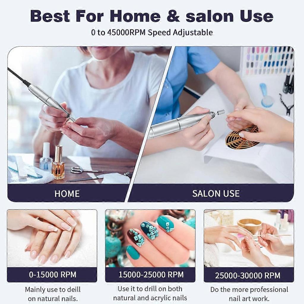Electric 45000RPM Nail Drill Machine, Rechargeable Portable Nail File Electric DIY Nail Drill Kit with Smart LCD Screen