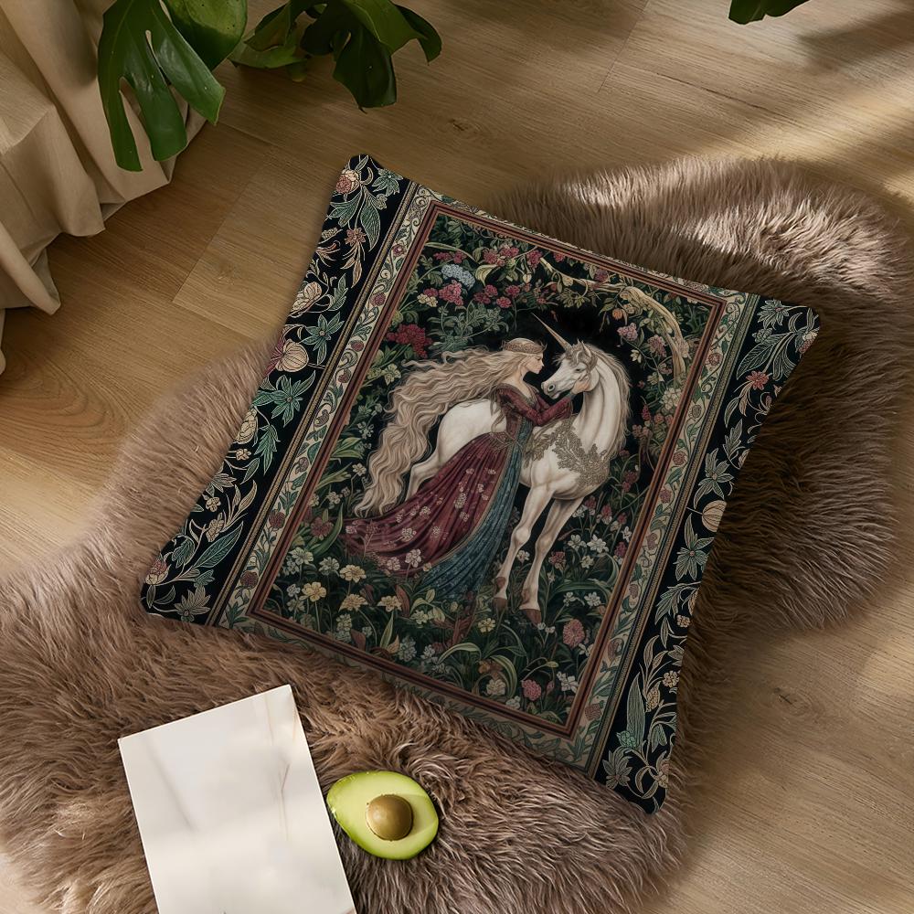 Vintage Medieval Unicorn Art Cushion Cover Pillowcase DoubleSided Printing Sofa Cushion Bedroom Bedside PillowCover