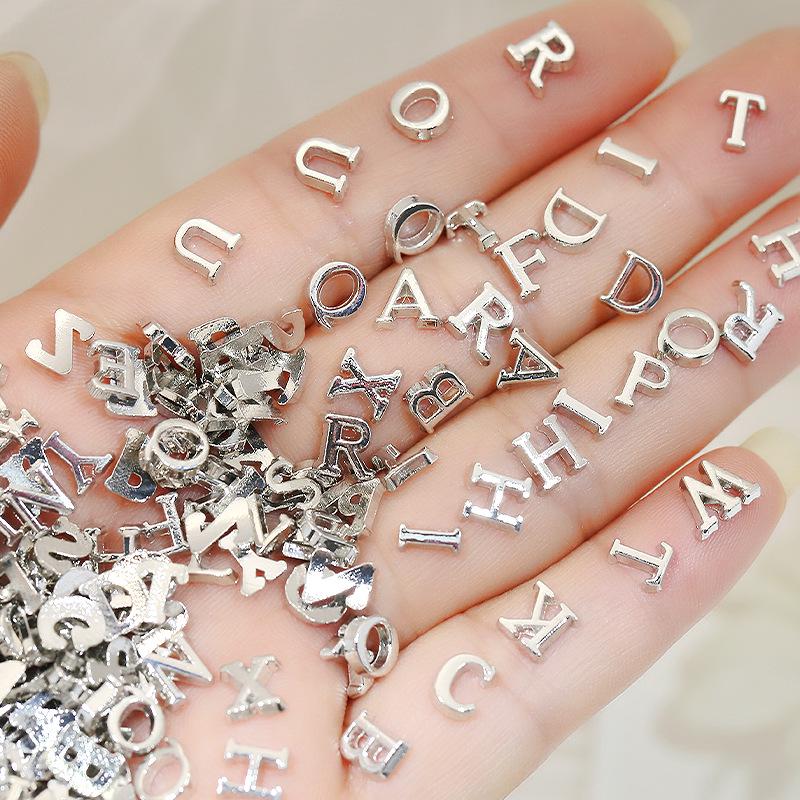 200pcs Mixed Silver English Letter Charms Metal Alloy 3D Nail Art DIY Decoration