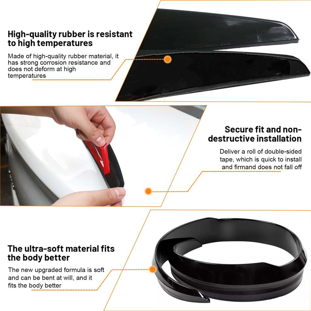 Universal Car Rear Spoiler Wing Easy Install Pvc No-Drill One-Piece Adhesive Lip For Auto Body Styling Spoiler Exterior Styling