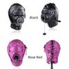 Svart Fetisch Cosplay Läder PU Helmask Huvud Punksstil Lackläder Mask för Kvinna Man Halloweenfest Mystisk Mask