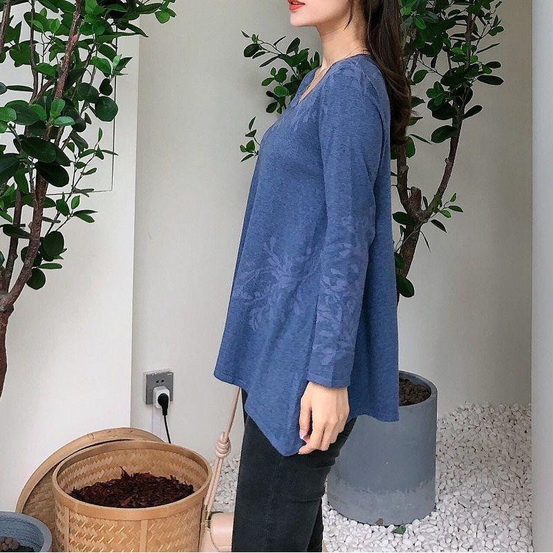 

T-shirt Base Clothing Fashion Type a Thin and Comfortable Mulberry Silk Denim Blue Print LP