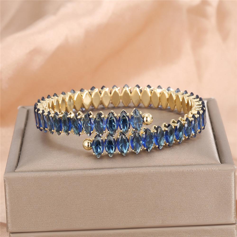 Charm Female Rainbow Green Blue Zircon Stone Bangle Cute Gold Color Adjustable Wedding For Women