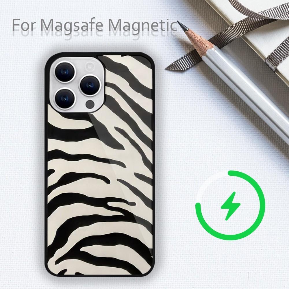 

Модный чехол для телефона с решетчатым рисунком в полоску зебры для iPhone 15 14 13 12 11 Plus Pro Max Magsafe с магнитной беспроводной зарядкой iPhone12