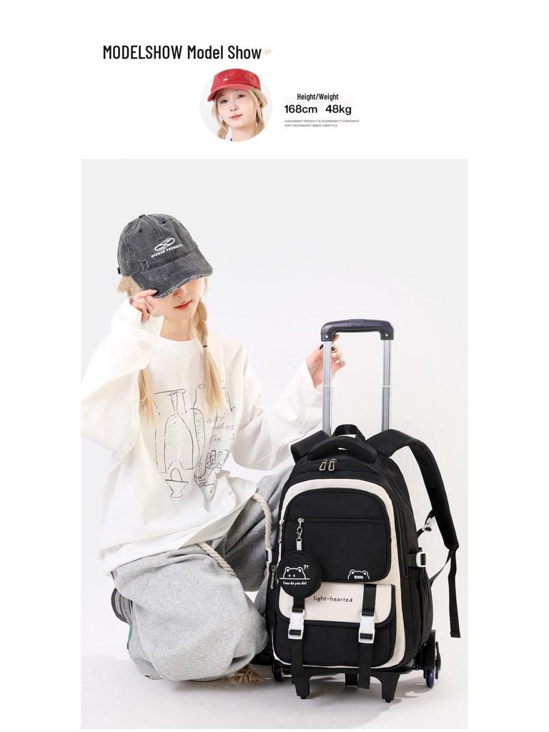 Natural Fish Design Trolley Backpack for Middle School Girls - Large Multi-Layer Capacity