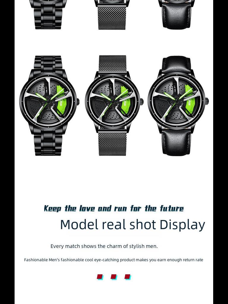 SVJ Ceas de mână pentru bărbați dintr-o bucată, inspirat de roata de mașină RS7, cu cuarț hidraulic 3D gol