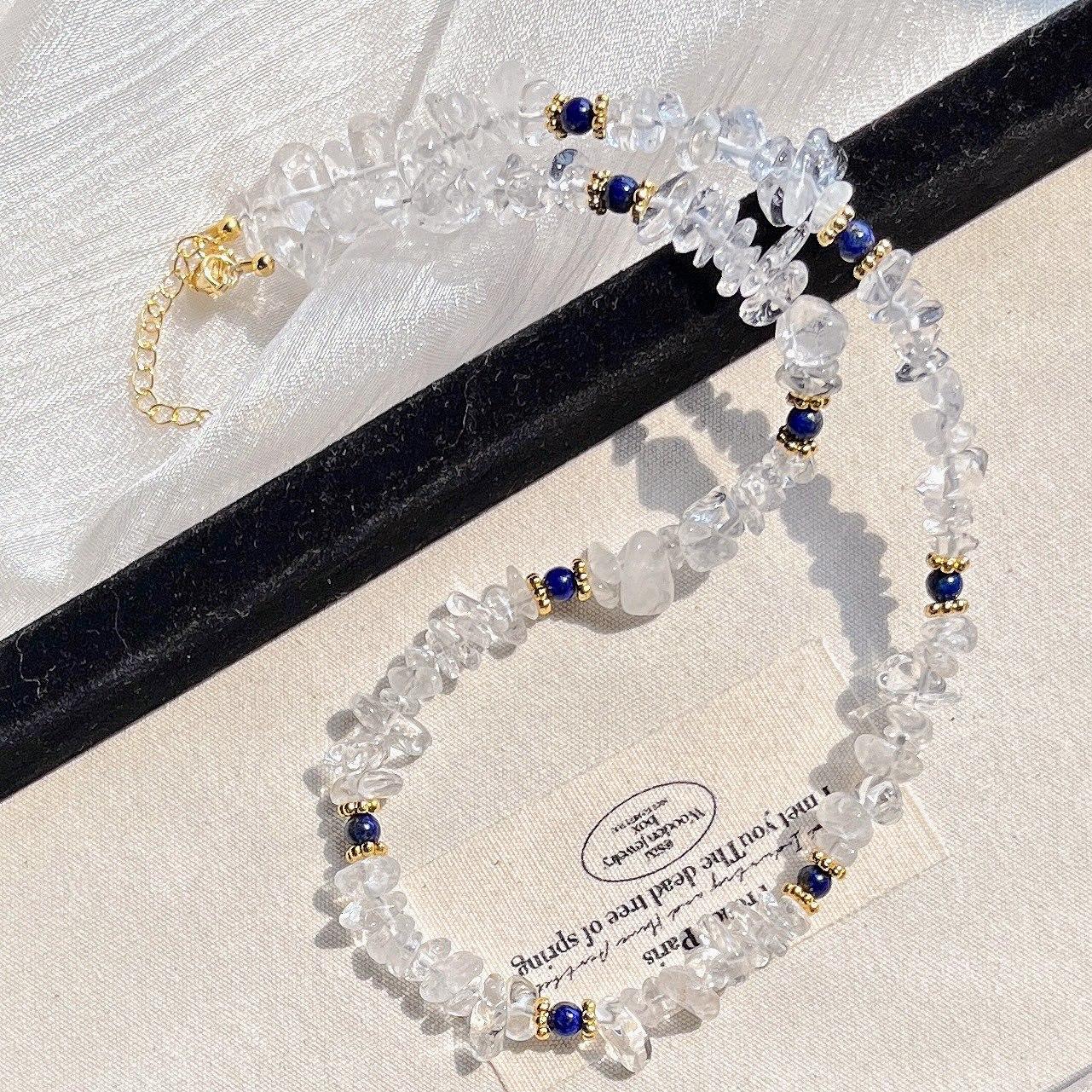 Natural White Crystal Gravel Lapis Lazuli Design Sense Collarbone Chain Necklace