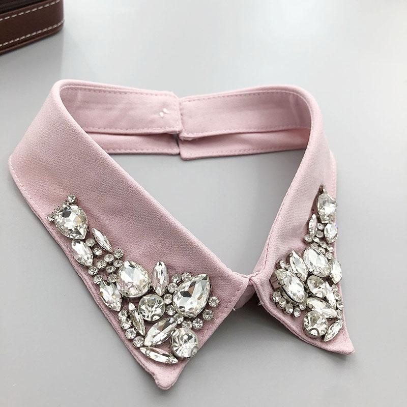 Retro Rhinestone False Collar Neckline Women Lapel Fake Collar Woman Embroidery Removable Detachable Tie Clothing Accessories