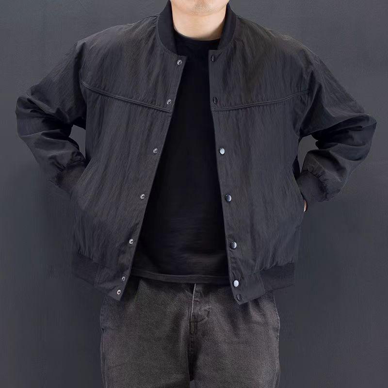 Men's Trendy Japanese Retro Black Baseball Windbreaker with Stand Collar: Spring/Autumn Stylish Casual Jacket