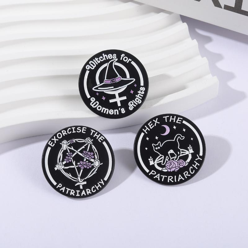 Witchy Feminist Enamel Pins Exorcise The Patriarchy Brooches Lapel Badges Punk Gothic Jewelry Gift for Friends