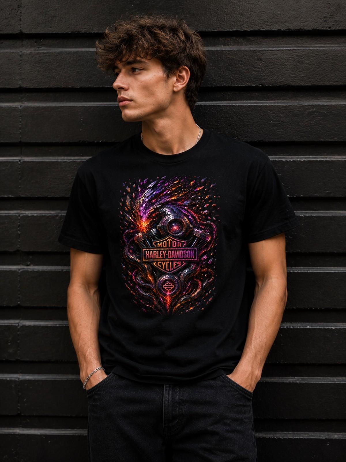 Harley-Davidson Neon Inferno - Cosmic Engine T-Shirt- XL
