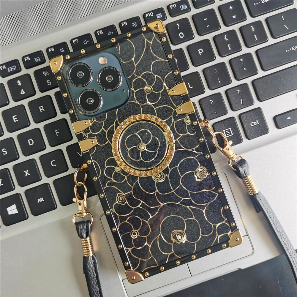 Lyx Glitter Rose Flower Cover Fyrkantigt snörfodral För Samsung S23 S22 S21 Ultra A13 A23 A33 A53 A73 A14 A54/Redmi 10 9 9A 9c 9T/iphone 14 13 12 11