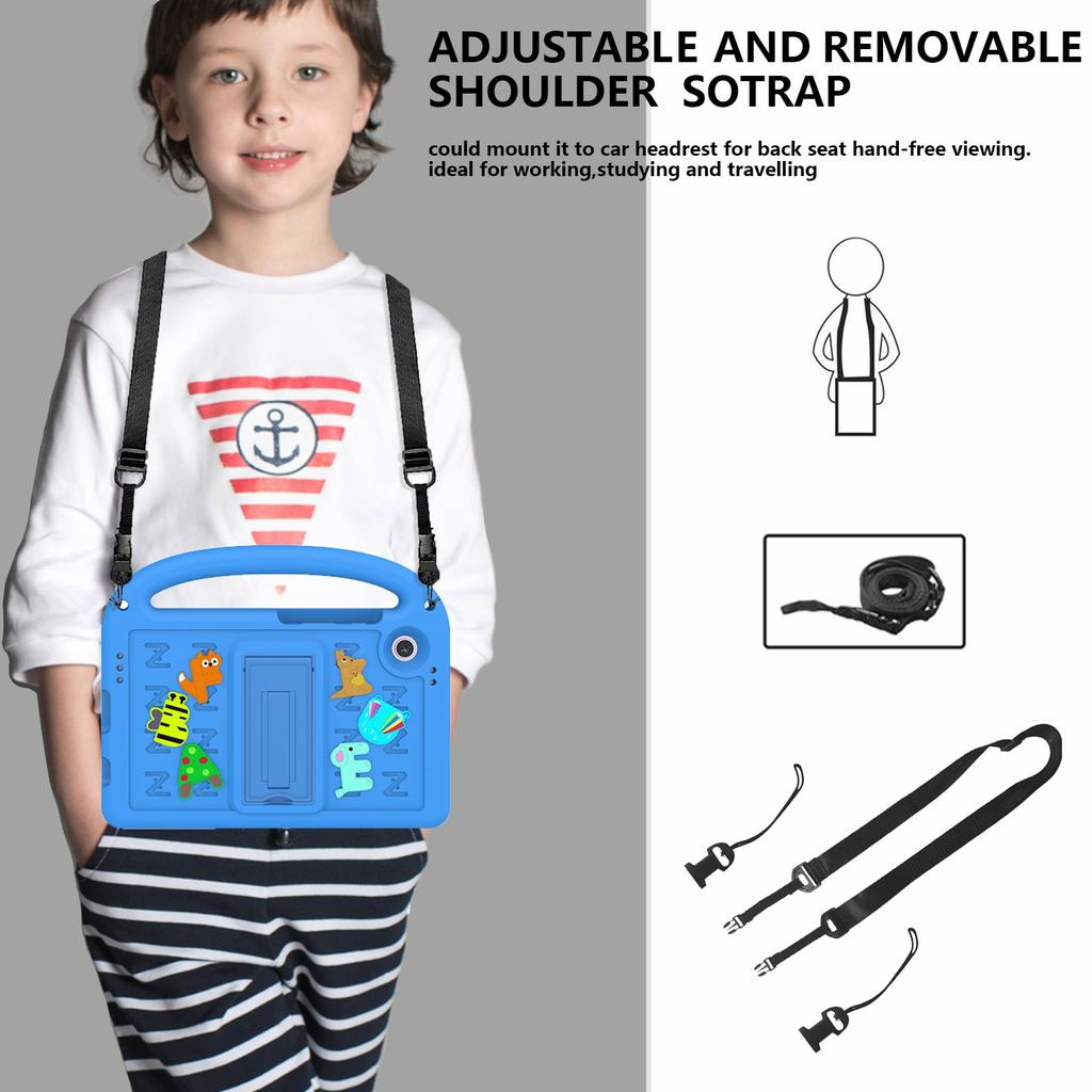 For Samsung Galaxy Tab A11/A9 Kickstand Case Cartoon Design Anti-Drop EVA+PC Tablet Cover with Strap for Kids