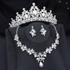 Gorgeous Princess Purple Crystal Bridal Jewelry Sets for Women Tiaras Crown Bride Earrings Wedding Necklace Jewelry Set