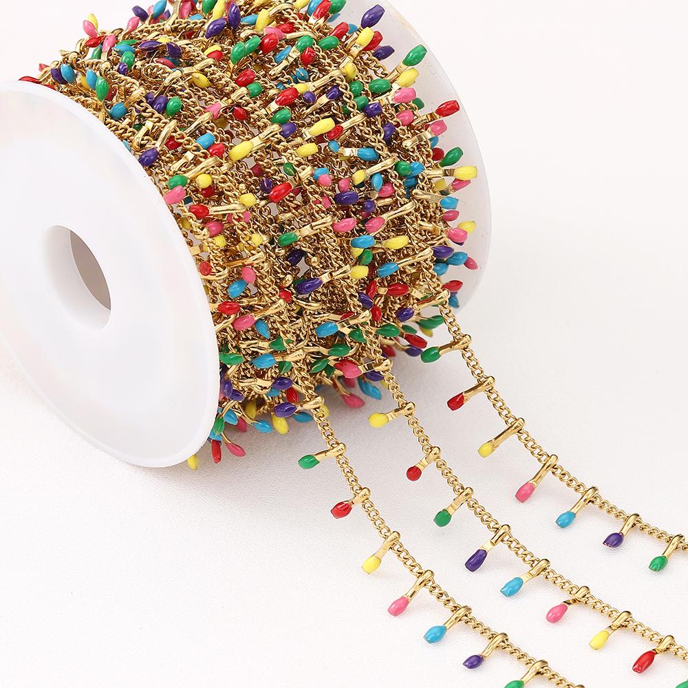 1Meter Colorful Enamel Heart Leaf Bead Chain Stainless Steel Gold Color Chain for DIY Clothing Jewelry Making Necklace Bracelet