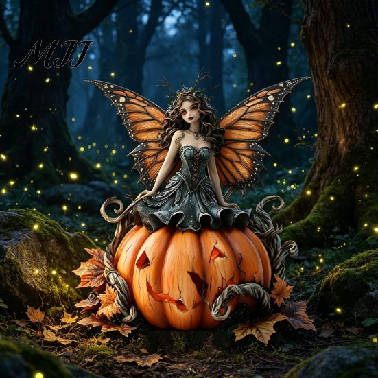 Acrylic Garden Ornament Pumpkin Fairy Stake, 2D Butterfly Wing Yard Festive Stake Art Waterproof Outdoor Halloween Decoration for Lawn Patio