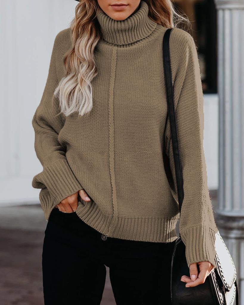 Pullovers Fashion High Neck Loose OL Commuter Knit Big Size Women Pullover Casual Long Sleeved Pullover Soft Elegant Basic Knitted Tops