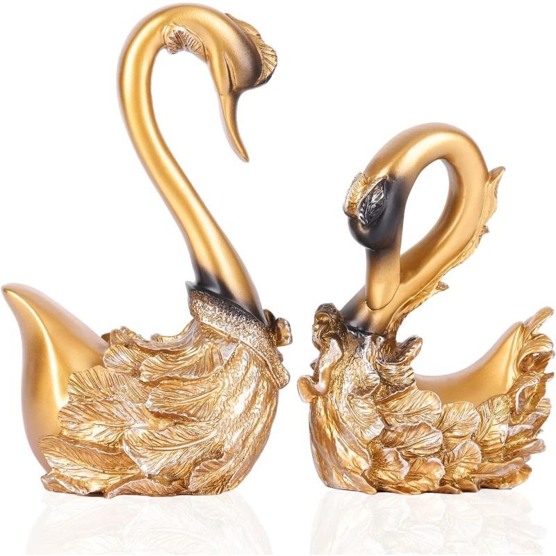 Schwanenskulptur 2-teiliges Set, Schwanenpaar Heimdeko, Blau und Gold Raumdekorationen, Bücherregal, Büro, Wohnzimmer, Tafelaufsatz Ästhetik