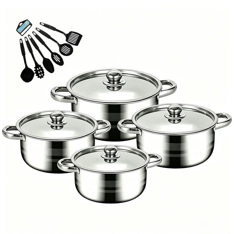 Stainless Steel Cookware Set 10-Piece Gold Handle Soup Pot Kit With Lids Modern Kitchenware Gas Electric Induction