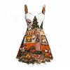 Women Plus Size Off Shoulder Strappy Sleeveless Fitted Waist Ghost Pumpkin Print Flared Dress