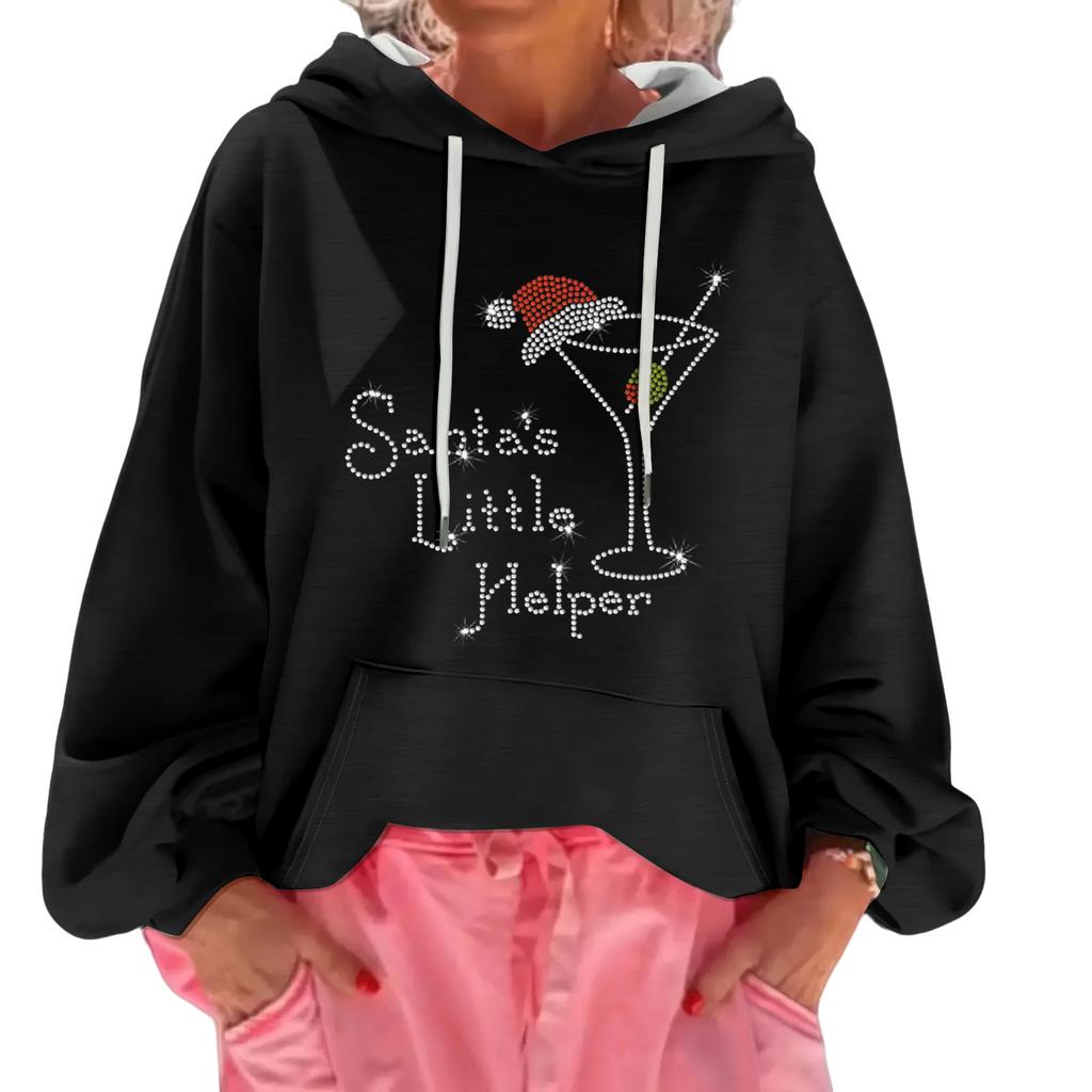 Women's Christmas Print Loose Casual Long Sleeve Hooded Sweatshirt