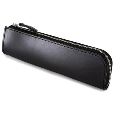 Rioboca Vegetable-tanned Leather Pen Case, Made In Japan (Himeji Leather), Simple, Adult Style, Zipper Closure (black)