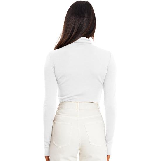 Women Bottoming Tops Slim Fit Stacked Collar Long Sleeve Solid Color Pullover Shirt Elastic Jumper Daily Wear