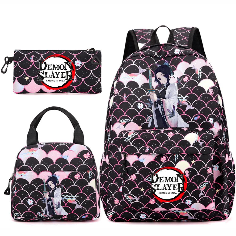 

3Pcs/set Anime Demon Slayer Printed Backpack Handbag Pencil Case for Teenger Student Girl Boy Bookbag Large Capacity Waterproof Travel Bag Gift