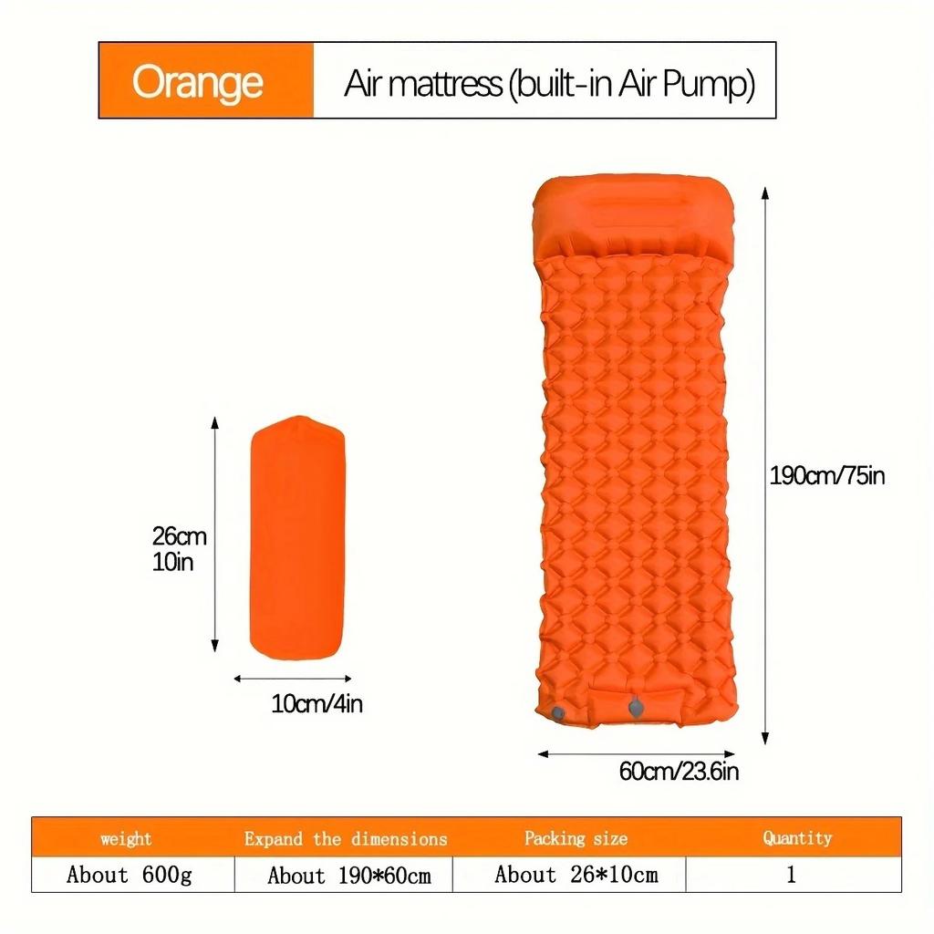 Outdoor Camping Inflatable Mattress Sleeping Pad With Pillows Ultralight Air Mat Built In Inflator Pump For Travel Hiking