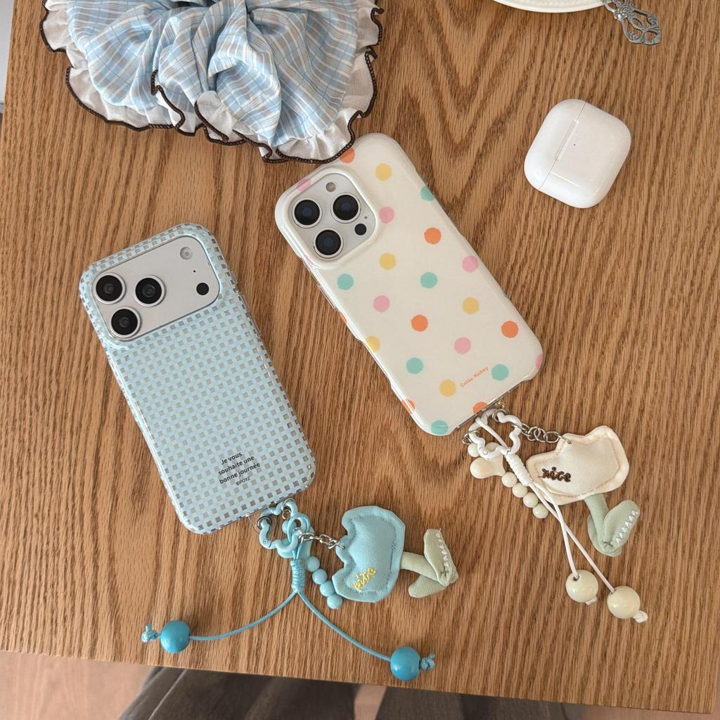 Korean Fresh Plaid Polka Dot Case for iPhone 15/16/17 Pro Max