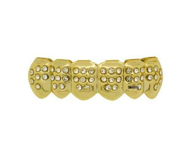 Grillz de Diamante Banhado a Ouro Decoração Hip-Hop com Baralho de Cartas Transfronteiriço