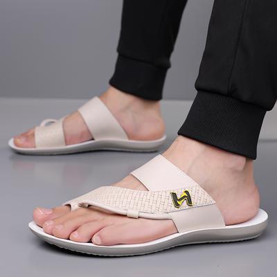 Men Black Leather Slippers Simple Flats Summer White Outdoor Roman Sandals Open Toe Beach Shoes Plus Size