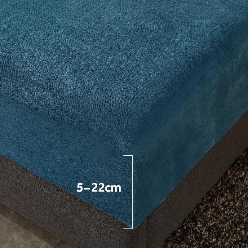 Simple Solid Color Fitted Sheet Nordic Mattress Cover Plush Bed Sheet Winter Warm Elastic Soft Bed Sheet with Elastic Band