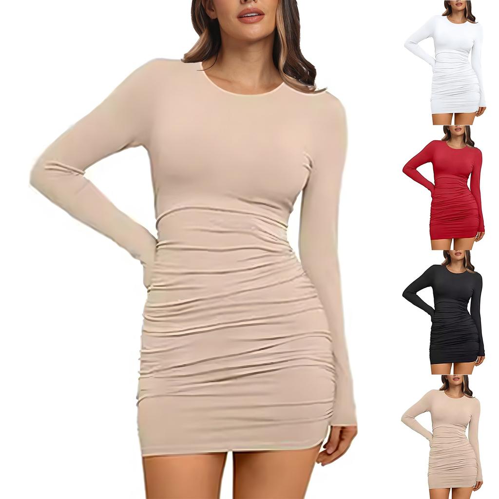 Women's Fall And Winter Fashion Sexy  Slim Package Hip Dating Long-Sleeved Bottoming Dresses