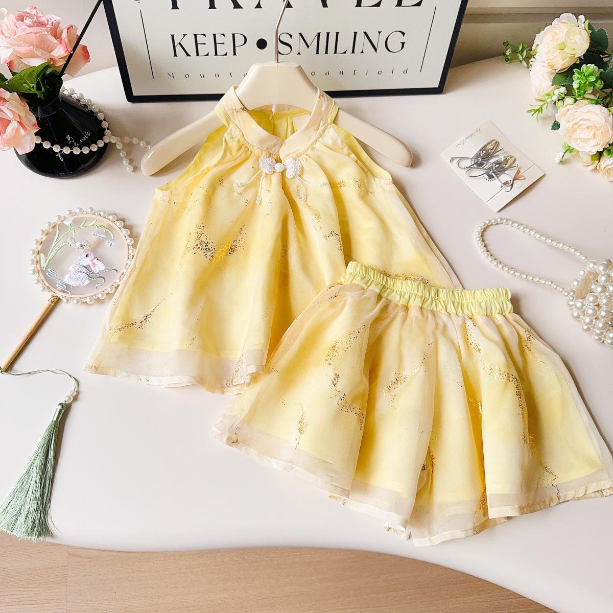 Девочки Комплект из майки и шорт в китайском стиле без рукавов - Летний комплект из двух предметов (BXB128) Size 100