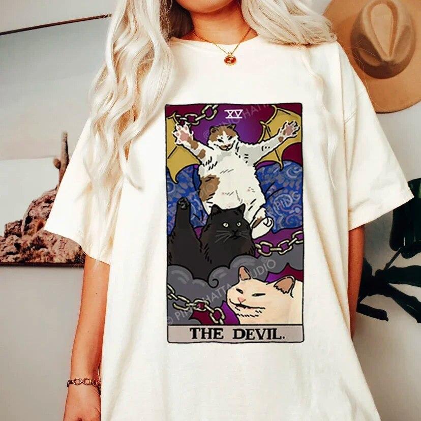 Modă Tarot Pisică Kawaii WoUnisex Tricou WoUnisex Tricou Desen Animat Model Drăguț Tricou Mânecă Scurtă Tricou WoUnisex Mărimi Mari s