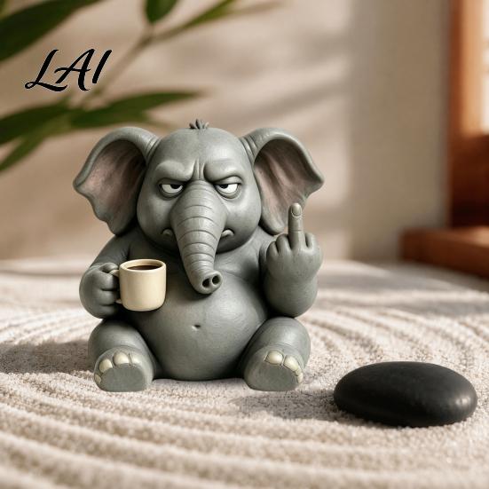 Funny Gorilla Hippo Elephant Figurines Middle‑Finger Figurine with Coffee Cup Resin Animal Statue Novelty Desktop Home Decor for Living
