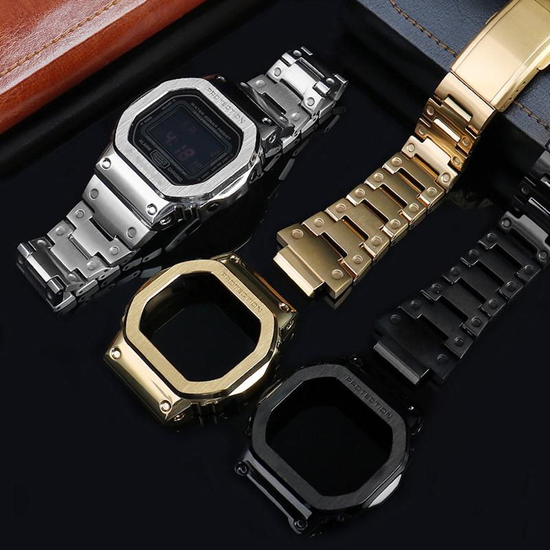 Boîtier et bracelet en acier inoxydable modifié de haute qualité pour Casio DW-5600 DW5600/5610 GW-B5600 GWM5610 Set Bracelet de montre en métal Lunette Outils