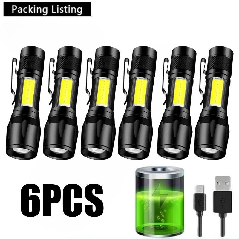 Powerful Mini LED Flashlight COB XPE Zoom Torch Built-in Battery USB Rechargeable with Pen Clip for Outdoor Camping Hiking Emergency Daily Use Light